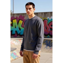 Benerly Erkek Bisiklet Yaka Standart Kol Regular Kalıp Dokulu Sweatshirt Gri