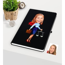 Kişiye Özel Bayan Avukat Karikatürlü Siyah Defter - 3