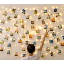10 Metre Pilli Peri Led Işık 50 Adet Küçük Mandal Fotoğraf Asma Seti