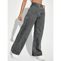 Palazzo Pantolon Füme Yüksek Bel Geniş Paça Bol Kesim Premium Jeans Gri