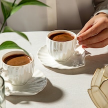 Perla 6 Kişilik 12 Parça Porselen Kahve Fincan Takımı Beyaz