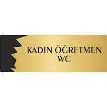 Metal Departman Kapı İsimliği, Yönlendirme Levhası Kadın Öğretmen Wc 7x20 Cm Altın Renk