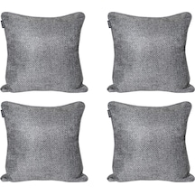 4'lü Hasır Dokulu Fitilli Çift Taraflı Kırlent Kılıfı Koyu Gri-1012