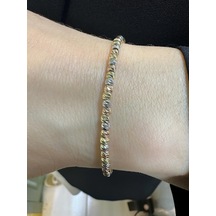 Magold Tek Sıra İtalyan Üst Kalite Dorika Zarif 14 Ayar Altın Bileklik Altın - Yeşil