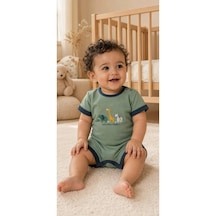 Ferasty İstanbul Unisex Bebek Tulum Hayvan Desenli Çıtçıtlı Yeşil