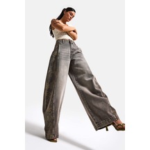 Itsbasic Kadın Kot Rengi 4s6-16 Süper Baggy Balon Fit Nakış Detaylı Özel Tasarım Denim Jean Mavi