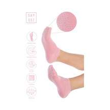 Saysez Bambu Kadın Kaydırmaz Taban Pembe Silikon Baskı Pilates Yoga Fitness Dans Aktivite Patik Çorabı Renkli