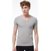 Malabadi Erkek Gri 2 Li V Yaka Kısa Kollu Pamuk Elastan Fanila T-shirt 092 Grimelanj