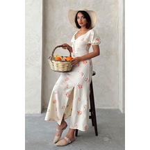 Verymoda Nakışlı Keten Görünümlü Elbise D2901 Oranj