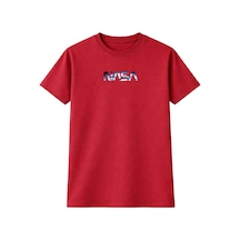 Nasa Logolu Uzay Desenli Unisex Oversize T-shirt %100 Pamuk Street Style Yazlık Günlük T-shirt Kırmızı