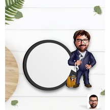 Kişiye Özel Tamirci Karikatürlü Ahşap Bardak Altlığı-1