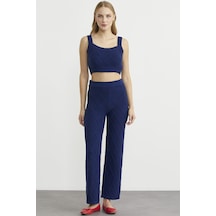Sementa Pamuk Crop Pantolon Triko Takım - Lacivert Lacivert