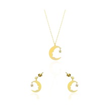 Papatya Silver 925 Ayar Gümüş Gold Kaplama Atatürk Silüeti Kolye ve Küpe Takım UVPS102258