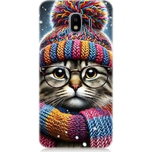 Samsung Galaxy J4 Duo Uyumlu Bereli Gözlüklü Tatlı Kedi Desenli Silikon Kılıf Çok Renkli