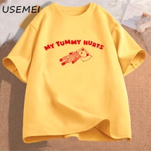 Flood Of Style Benim Karın Acıyor Ayı Meme Grafik T Shirt Pamuk Kısa Kollu T-shirt Boy Adam Giysileri Komik Sarı