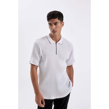 DeFacto Slim Fit Dar Kesim Kısa Kollu Fitilli Kaşkorse Yarım Fermuarlı Polo Tişört D3948AX24SMWT34
