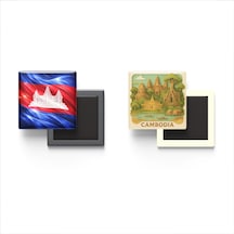 9x9 Cm Buzdolap Magnetleri - Kamboçya Bayrağı Ve Paper Cut Tema - 2'li Set Magneti