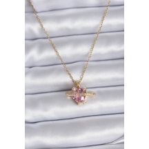 316l Çelik Gold Renk Zincir Pembe Kristal Model Zirkon Taş Detay Kadın Kolye - Özel Seri Bzsurn008346 altın