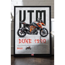 Ktm Duke 1290 Siyah Ahşap Çerçeveli Poster, Dekoratif Motosiklet Duvar Tablosu