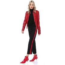 Kırmızı Şeritli Siyah Bilek Kadın Pantolon 001