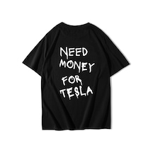 Brz Collectıon Brz Collection Unisex Oversize Tesla Need Money For Tesla T-shirt Siyah