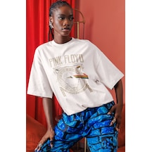 Sevbano Pink Floyd Müzik Grubu Ön Baskılı Unisex Oversize Tişört Beyaz