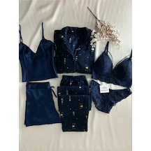 Mh Moony Homewears 6'lı Deversorium Termal Pijama Saten Şortlu İç Giyim Seti Lacivert