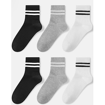 Bgk Unisex 6'lı Çizgili Tenis Çorap Çok Renkli