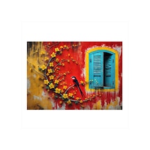 Kırmızı Duvar Ve Pencere Dekoratif Mdf Tablo