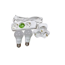 3'lü Grup Priz 2 Metre + 3'lü Yonca Çoğaltıcı Priz Ve 2 Adet 11w Led Ampul Seti