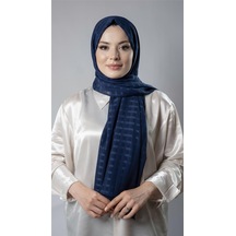 Hürrem Bone Lacivert Desenli Şal Şifon Kumaş Kareli Çizgili 202107 02 Lacivert