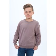 Toontoy Kids Toontoy Erkek Çocuk Relax Fit Bisiklet Yaka Hafif Düşük Omuz Sweatshirt - 2 İplik Kahve