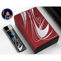 Bk Gift Kişiye Özel Kırmızı Sigara Tabakası ve Elektronik Dokunmatik Alevsiz Şarjlı Çakmak Seti 10
