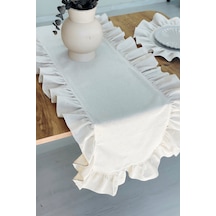 Pileli Keten Runner - Dekoratif Runner - Sehpa Örtüsü 40 x 110 CM Bej - Krem