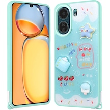 Ardemix Redmi 13c Kılıf Parlayan Sıvılı Simli Kabartma Figürlü Cevze Kapak-yeşil Yeşil