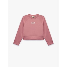Koton Uzun Kollu Viskon Karışımlı Biyeli Bisiklet Yaka Baskılı Sweatshirt Pembe 7wkg10355ak Gül