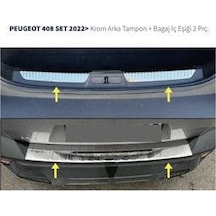 Peugeot 408 Krom Set 2022 2 Parça Paslanmaz Çelik Arka Tampon + Bagaj İç Eşiği