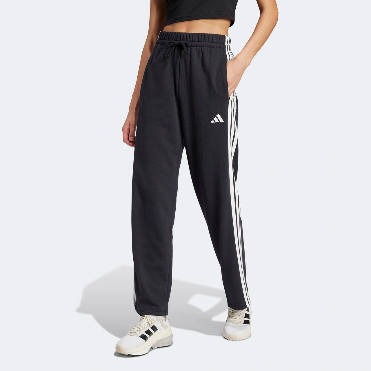 Adidas Essentials 3 Stripes Open Hem French Terry Kadın Siyah Eşofman Altı Jw7182 Siyah