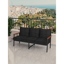 Modern Balkon, Bahçe, Cafe, Metal Koltuk, Kanepe Üçlü - Siyah Siyah