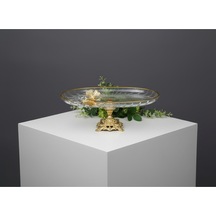 Çnr Home Collection Lüx Hediyelik Metal Ayakli Gold Oval Kelebekli Sunumluk Kurabiyelik Altin
