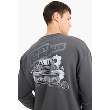DeFacto Fast & Furious Boxy Fit Bisiklet Yaka Sırt Baskılı Kalın Sweatshirt E1115AX25SPAR104
