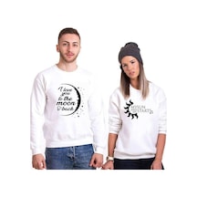 Tshirthane I Love You To The Moon Funny Sevgili Unisex Sweatshirt Kırık Beyaz