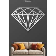 Elmas Geometrik Metal Duvar Tablosu - Metal Duvar Sanatı - Krom - 35 X 50 Cm