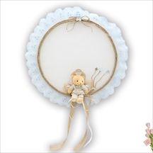 Süslebabypartystore Güpürlü Ve Ayıcıklı 37Cm Kasnak Kapı Süsü - Mavi