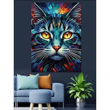 Ahşap Tablo Neon Renkli Kedi Portresi