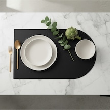 2 Adet Siyah Deri Yarım Oval Amerikan Servis Supla 30x44 Cm-kolay Silinebilir Supla