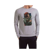 Leon Baskılı Gri Erkek Örme Sweatshirt (530954028)