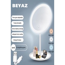Beyaz Renk Led Işıklı Usb Şarjlı Masa Üstü Makyaj Aynası Dokunmatik Makyaj Aynası