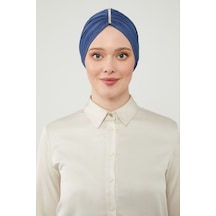 Melodi Scarf Kadın Tesettür Taşlı Dış Bone Mavi Mavi