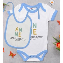 Bk Kids Anne Tasarımlı Mavi Bebek Body Zıbın Ve Mama Önlüğü Hediye Seti-1 Çok Renkli
